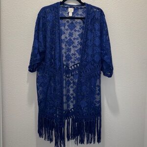 Chico’s Royal Blue Embroidered Fringe Cardigan Size 3 XL